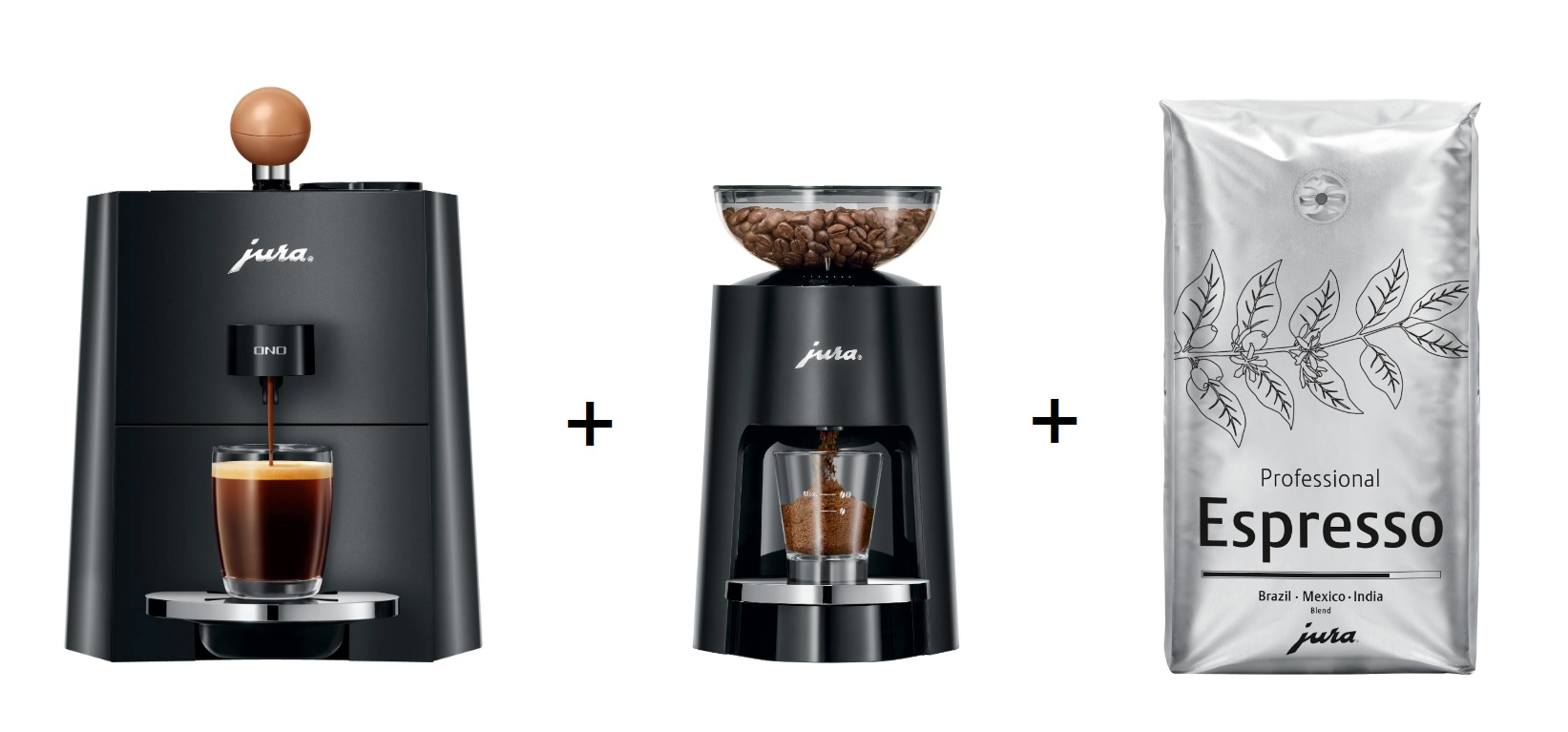 Jura ONO Coffee Black coffee machine+Jura J25048 P.A.G. coffee grinder+2Kg Jura Espresso Coffee Beans